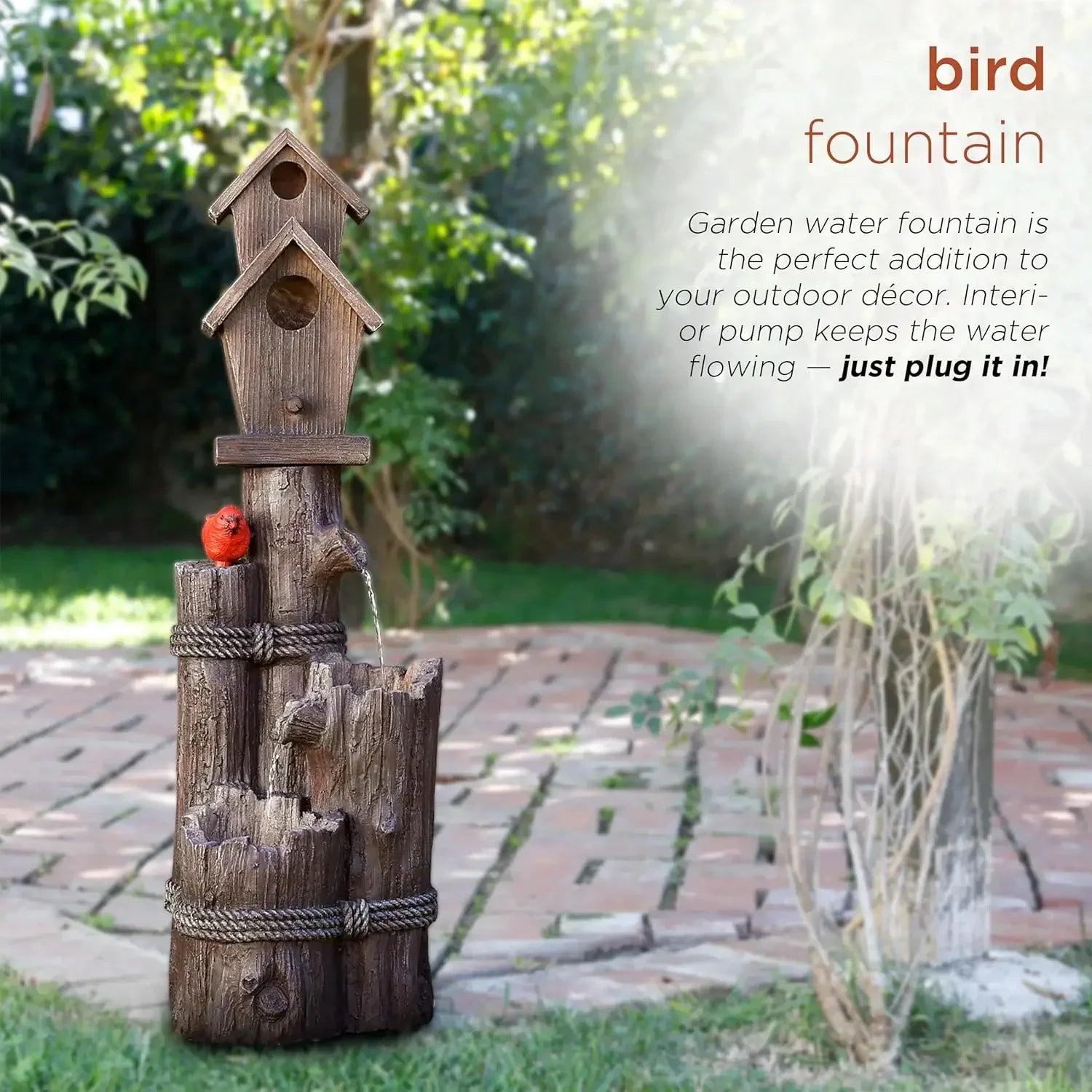 35 Inch Tall Outdoor 3 Tier Birdhouse Water Fountain Yard Art Decor - Happy Home Retreat