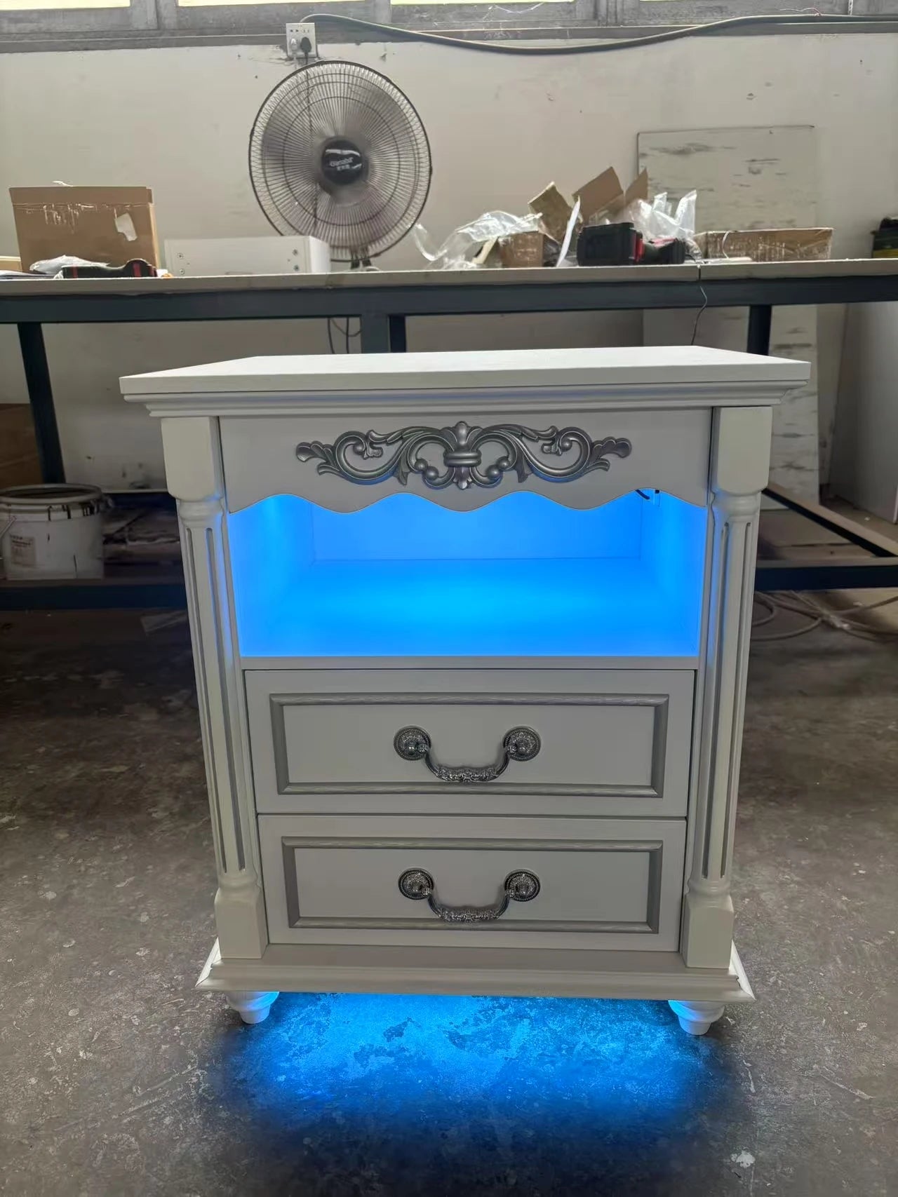 JDPAG Farmhouse Nightstand Gun Drawer 20 Inch Vintage Bedside Table LED Lights - Happy Home Retreat
