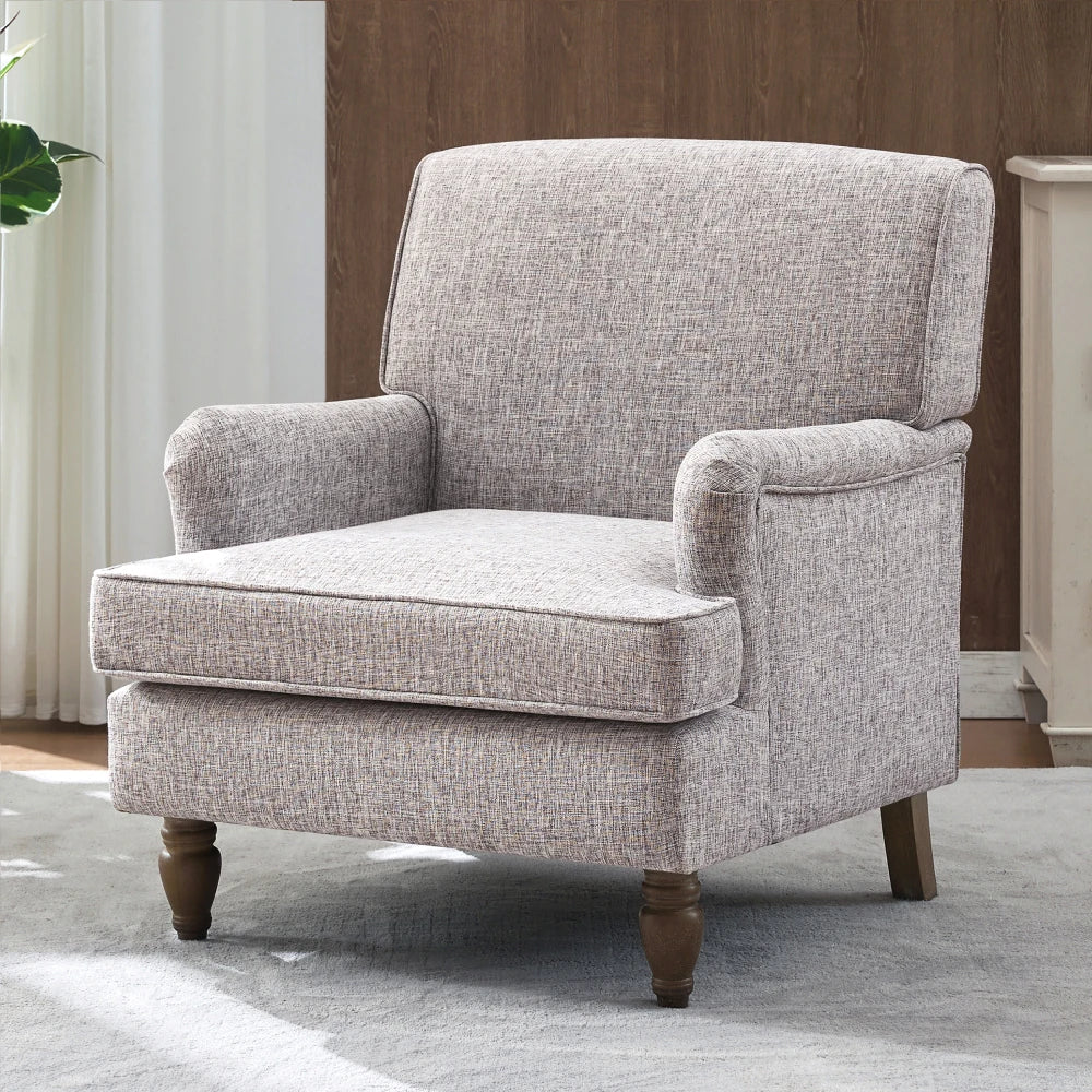 Linen Armchair Vintage Style Accent Chair With Wood Legs - Happy Home Retreat