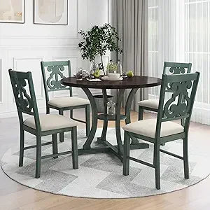 Extendable Dining Table Set for 4 with Upholstered Chairs Solid Wood Farmhouse Kitchen Furniture - Happy Home Retreat