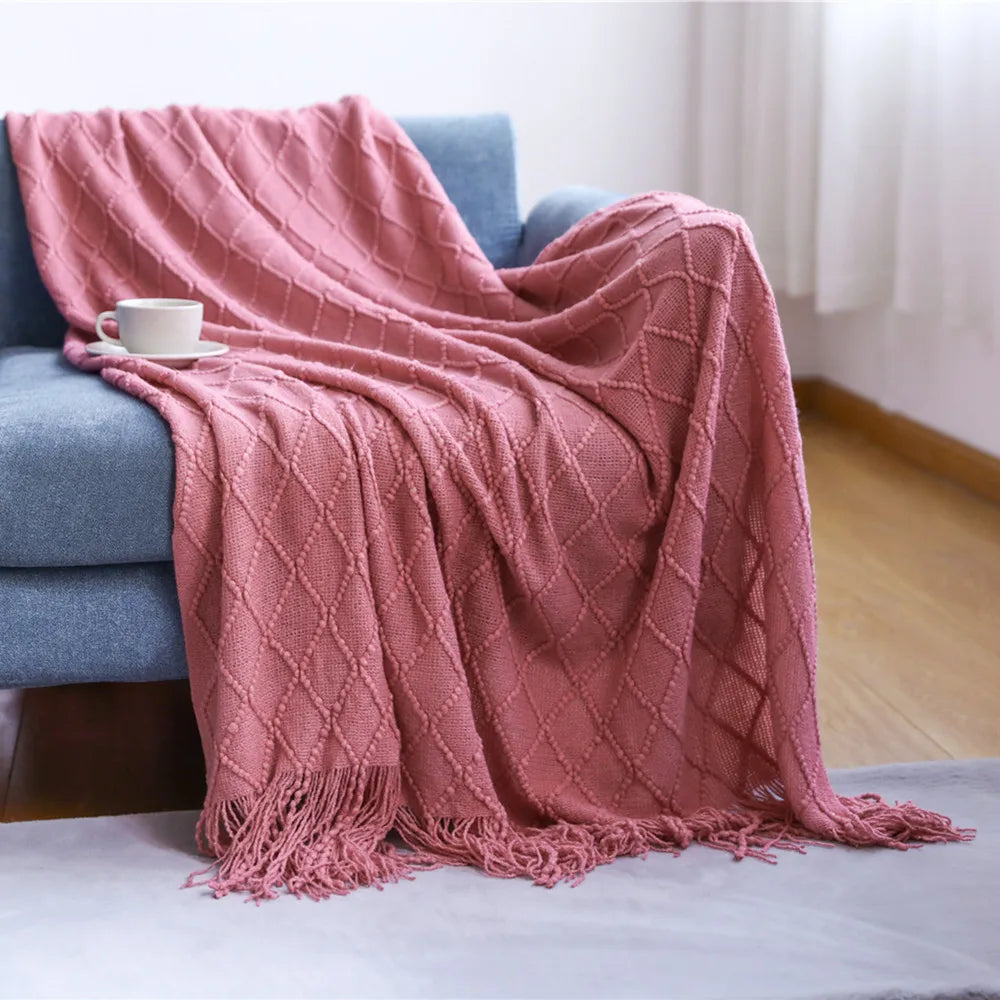 Throw Blanket for Couch Soft Living Room Home Decor Knitted Twin Size Outdoor Lightweight Breathable Summer Warm Woven - Happy Home Retreat