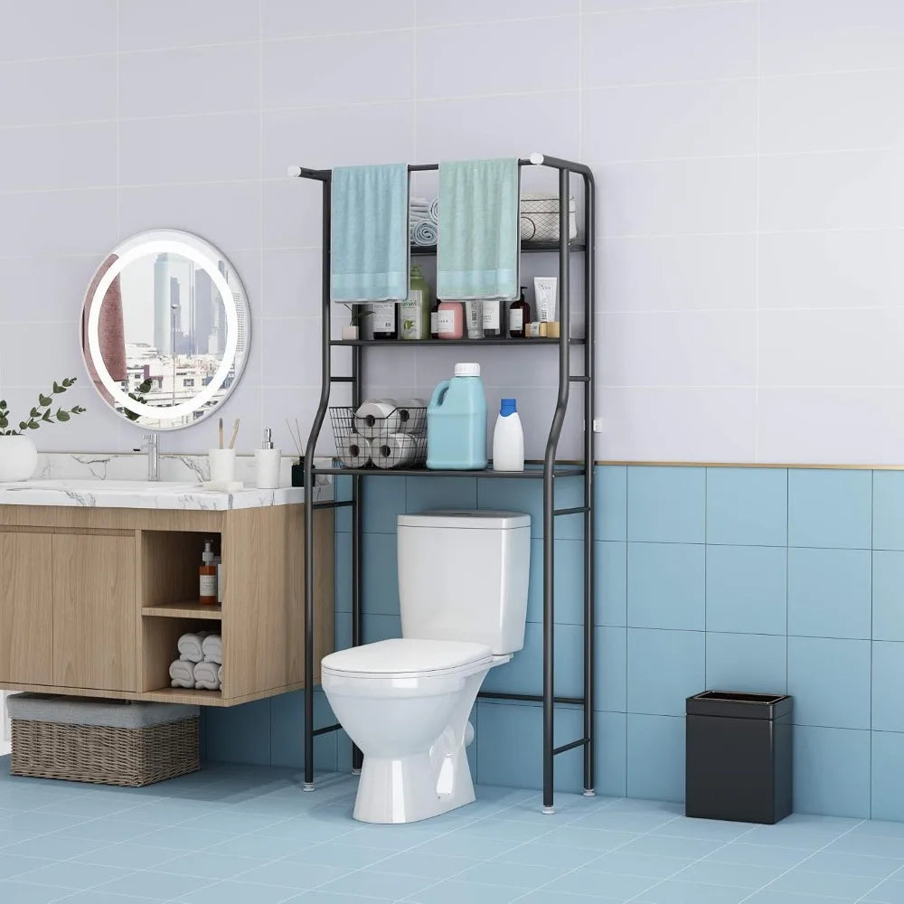 3-Tier Over The Toilet Rack,Bathroom Shelf Space Saver,Corner Stand Storage Organizer Accessories,The Washing Machine,with Hang - Happy Home Retreat