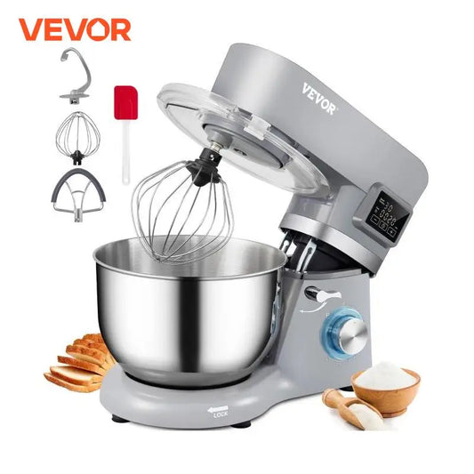 VEVOR Stand Mixer 660W Electric Dough Mixer with 6 Speeds LCD Screen Timing 5.8 Qt Stainless Steel Bowl Dough Hook Flat Beater - Happy Home Retreat