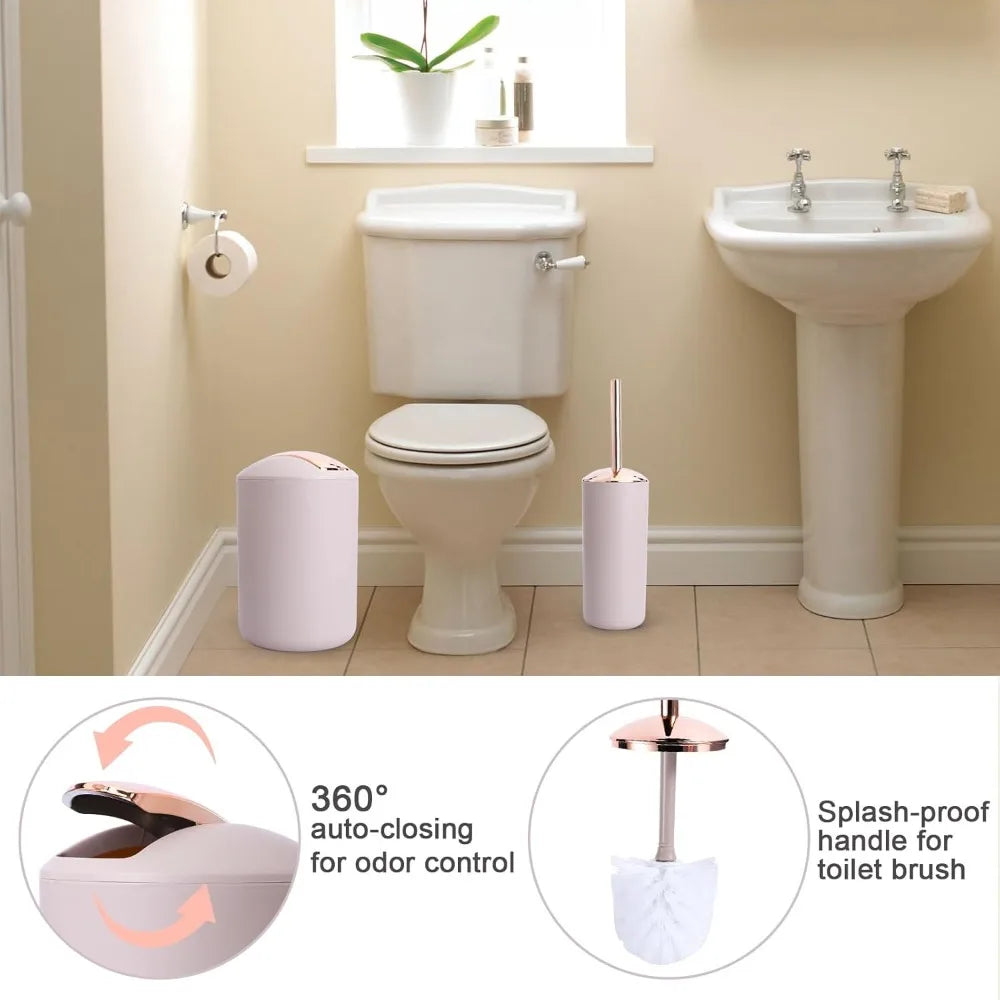 Beige Bathroom Set with Shower Curtain and Rugs 25 Pieces Complete - Trash Can, Soap Dispenser, Soap Dish, Toilet Brush, Toothbr - Happy Home Retreat