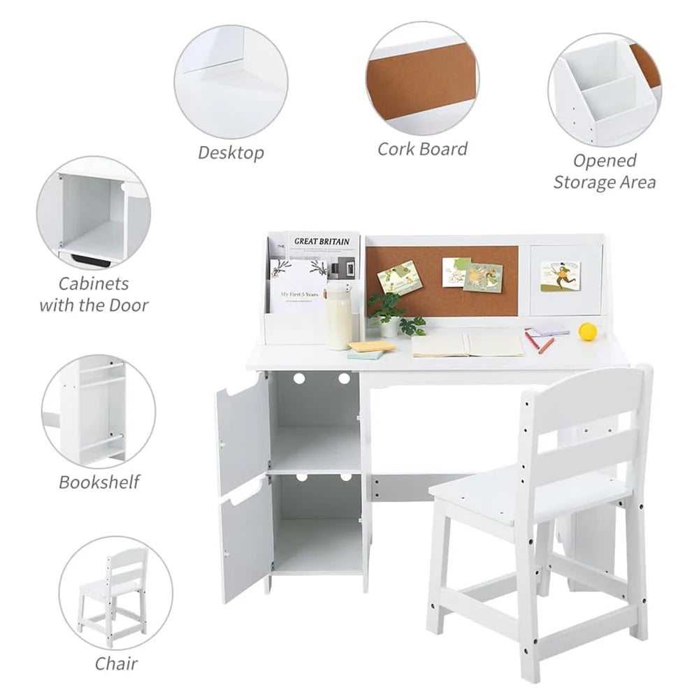 Kids Study Desk And Chair Set Wooden Table With Storage For Ages 3 To 8 - Happy Home Retreat