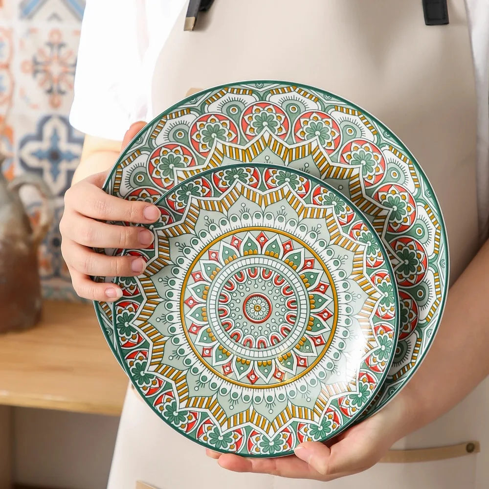 Vancasso 16PCS Ceramic Plate Porcelain Dinnerware Set Bohemian Mandala Patterned Dinner Plates Dessert Plates Bowls Mugs - Happy Home Retreat