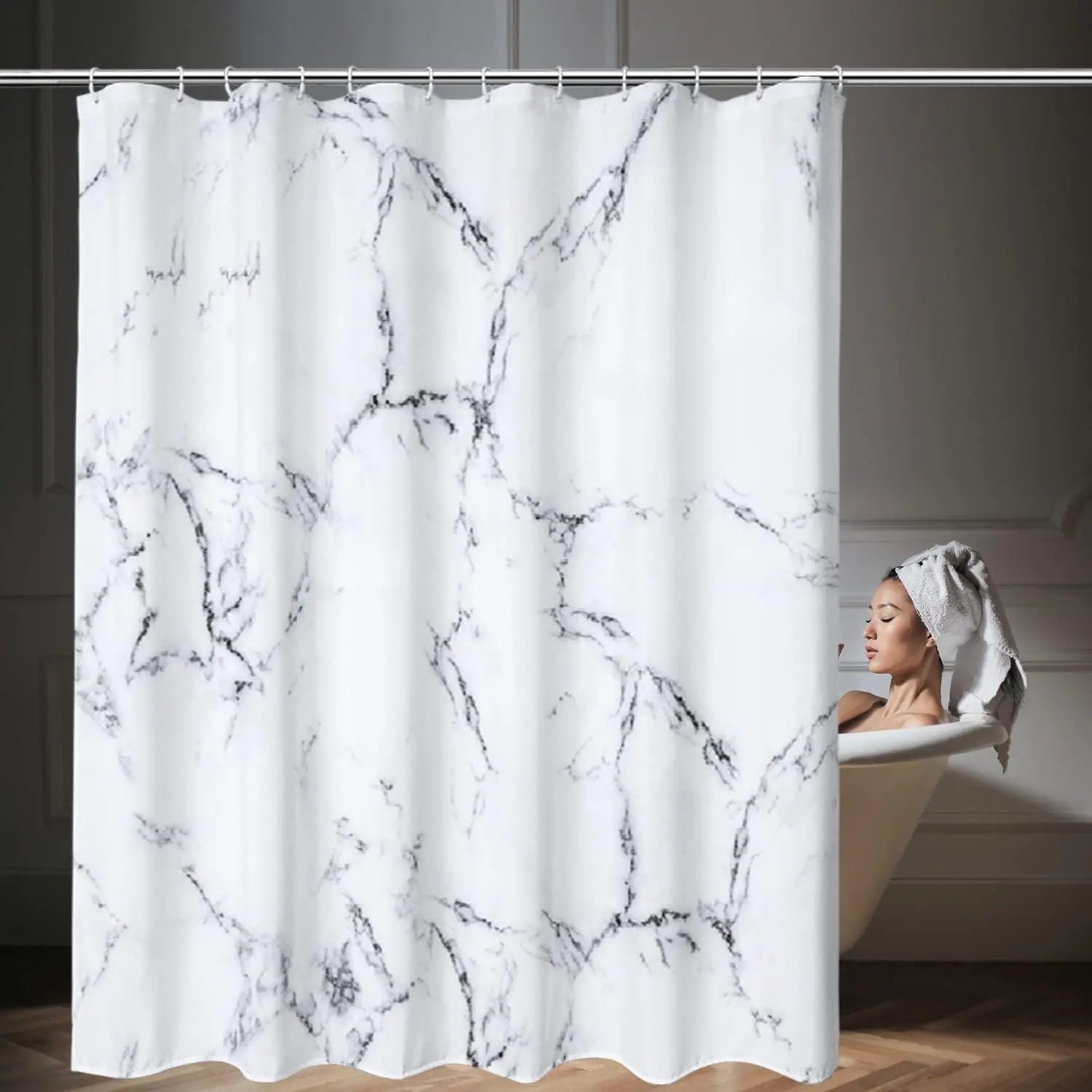 Marble Printed Polyester Shower Curtain With Metal Grommets 71x71in 180x180cm - Happy Home Retreat
