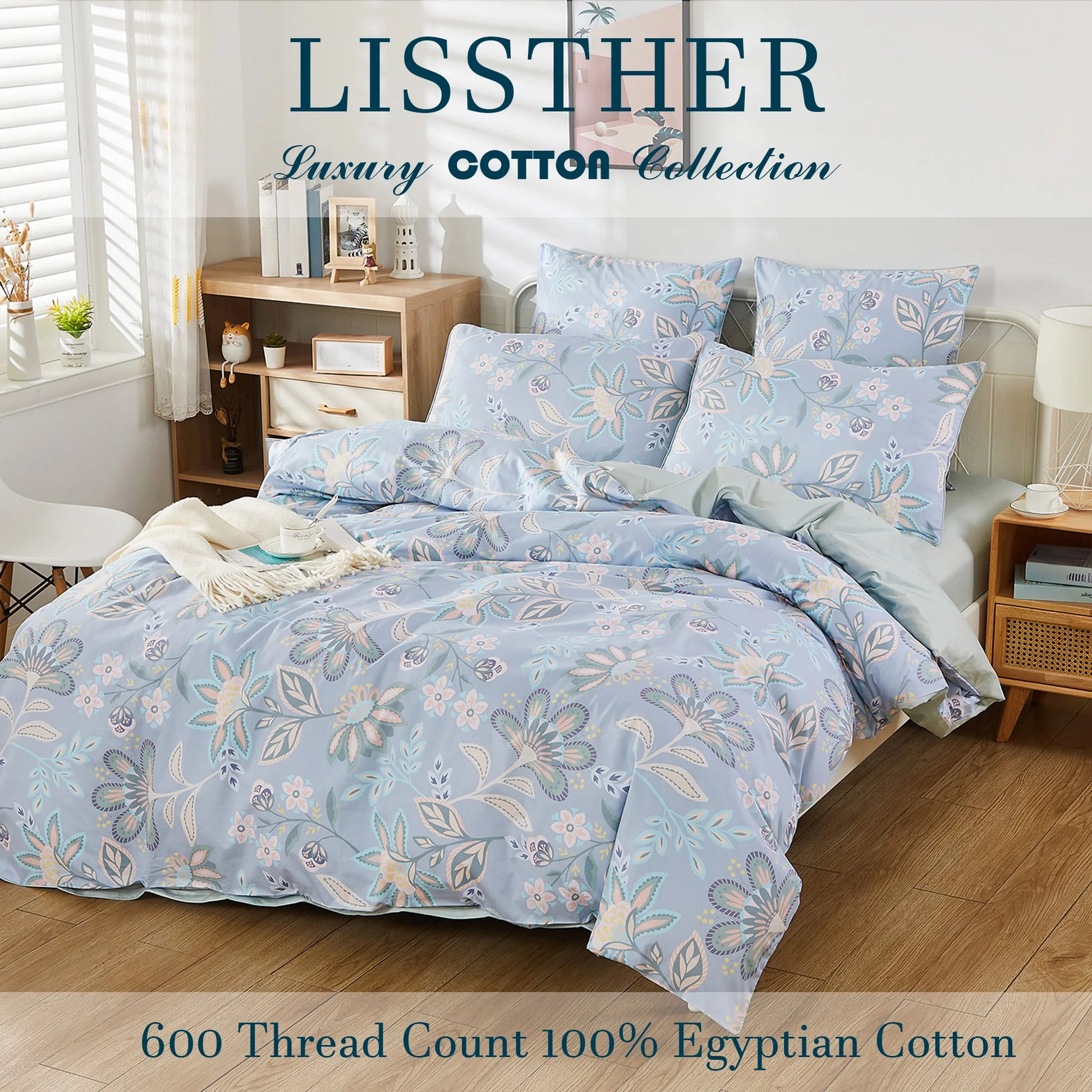 3pcs 600TC 100% Egyptian Cotton Duvet Cover Set, Luxury Boho Paisley Floral, Soft Skin-Friendly (No Inserts) - Happy Home Retreat