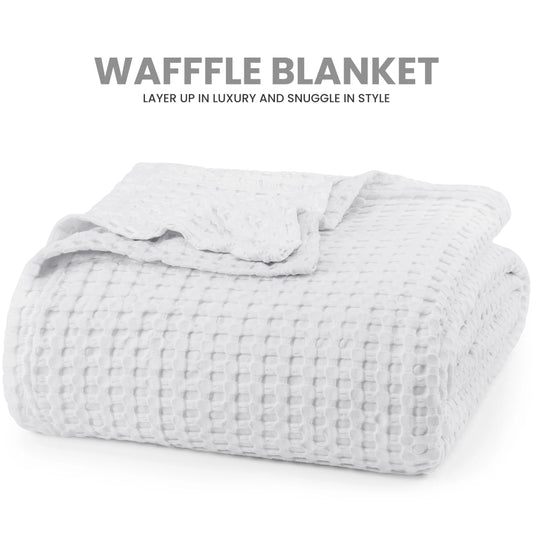 100 Percent Cotton Queen Size Blanket for Bed Breathable and Soft Waffle Weave for Summer and Spring - Happy Home Retreat