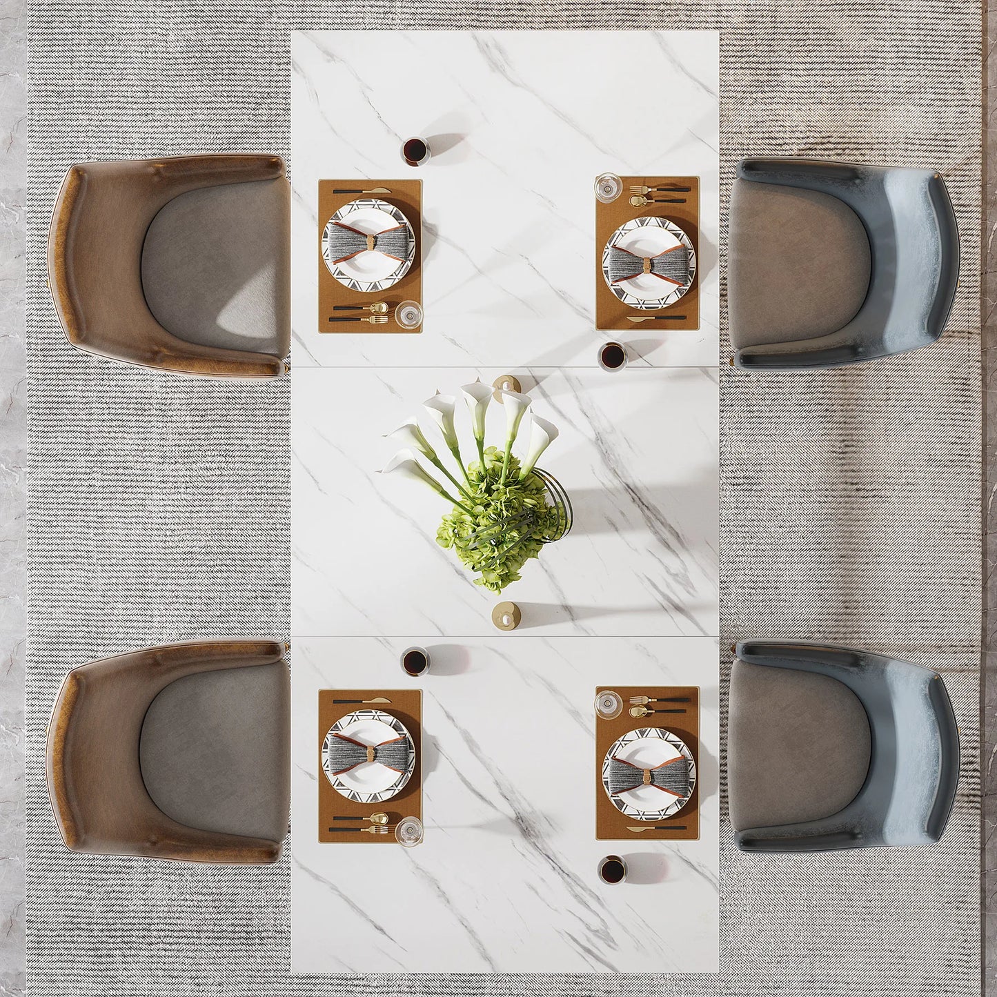 Tribesigns 63 Inch Rectangular Dining Table With Faux Marble Top White - Happy Home Retreat