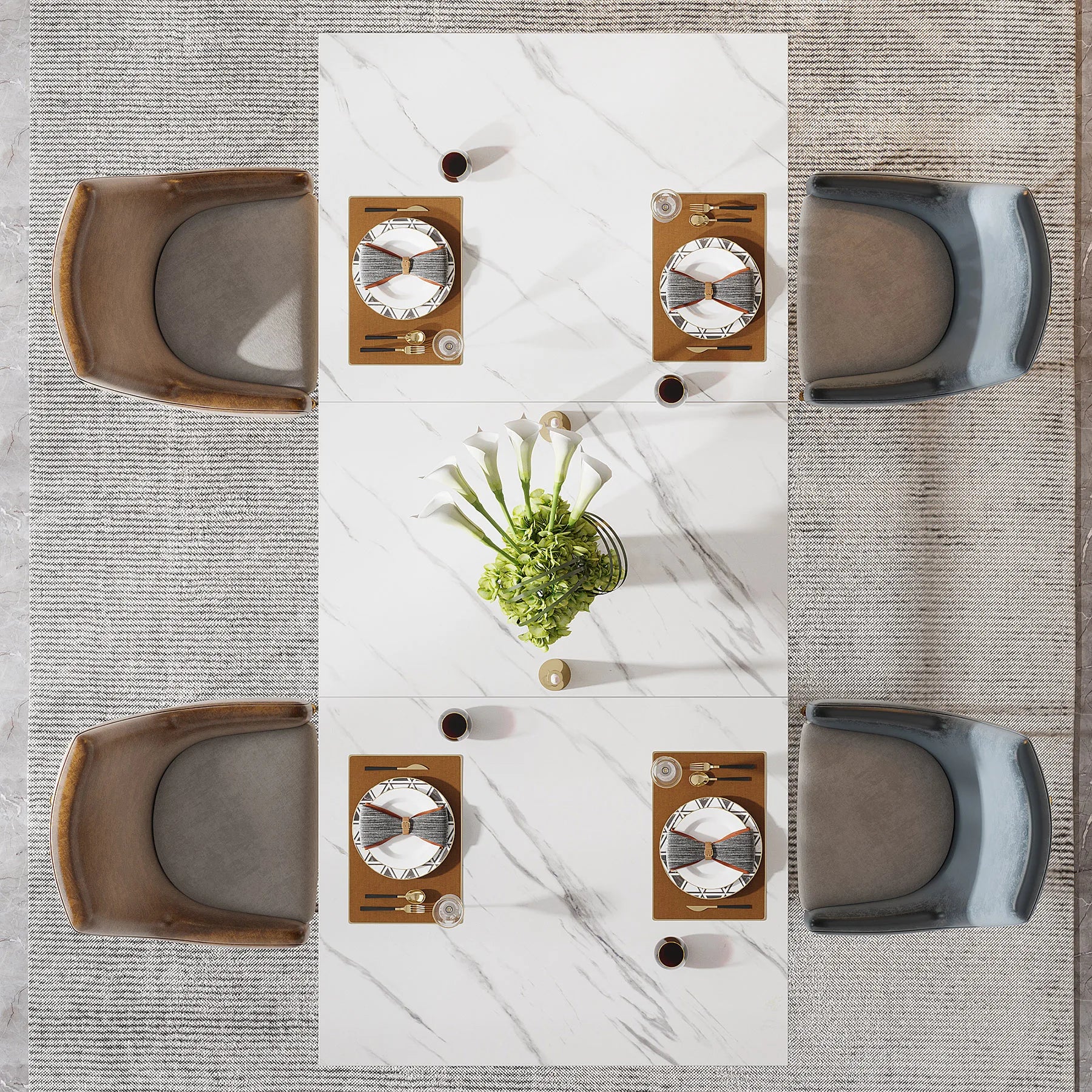 Tribesigns 63 Inch Rectangular Dining Table With Faux Marble Top White - Happy Home Retreat
