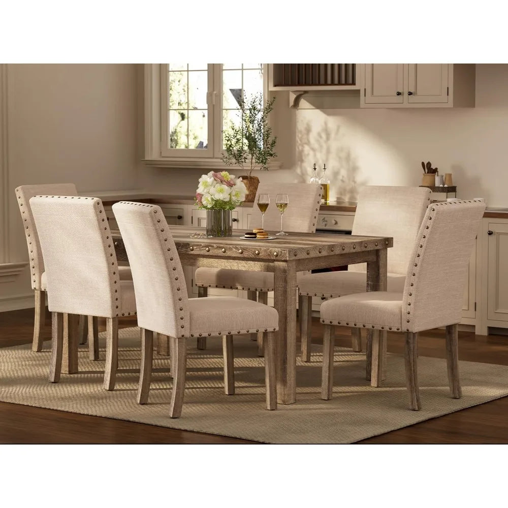 Rustic Farmhouse Dining Table Set for 6 with Chairs - Happy Home Retreat