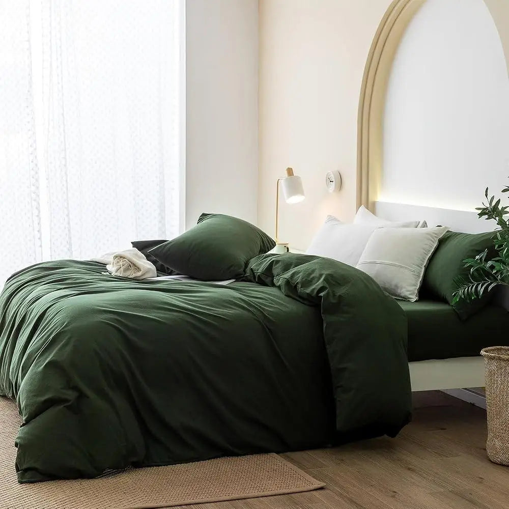 100% Washed Cotton Duvet Cover Set Soft Breathable Durable Lightweight Bedding Essential Comfortable All Seasons Cozy Design - Happy Home Retreat
