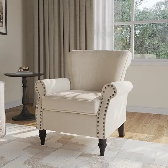 Floral Boho Wingback Blue Accent Chair With Nailhead Trim - Happy Home Retreat