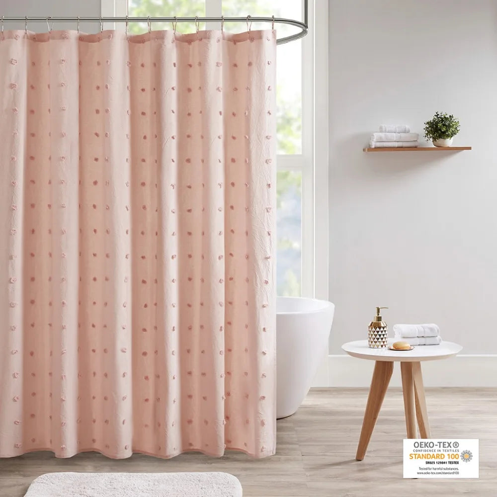 Bathroom Cotton Jacquard Pom Pom Shower Curtain 70x72 Inches - Happy Home Retreat