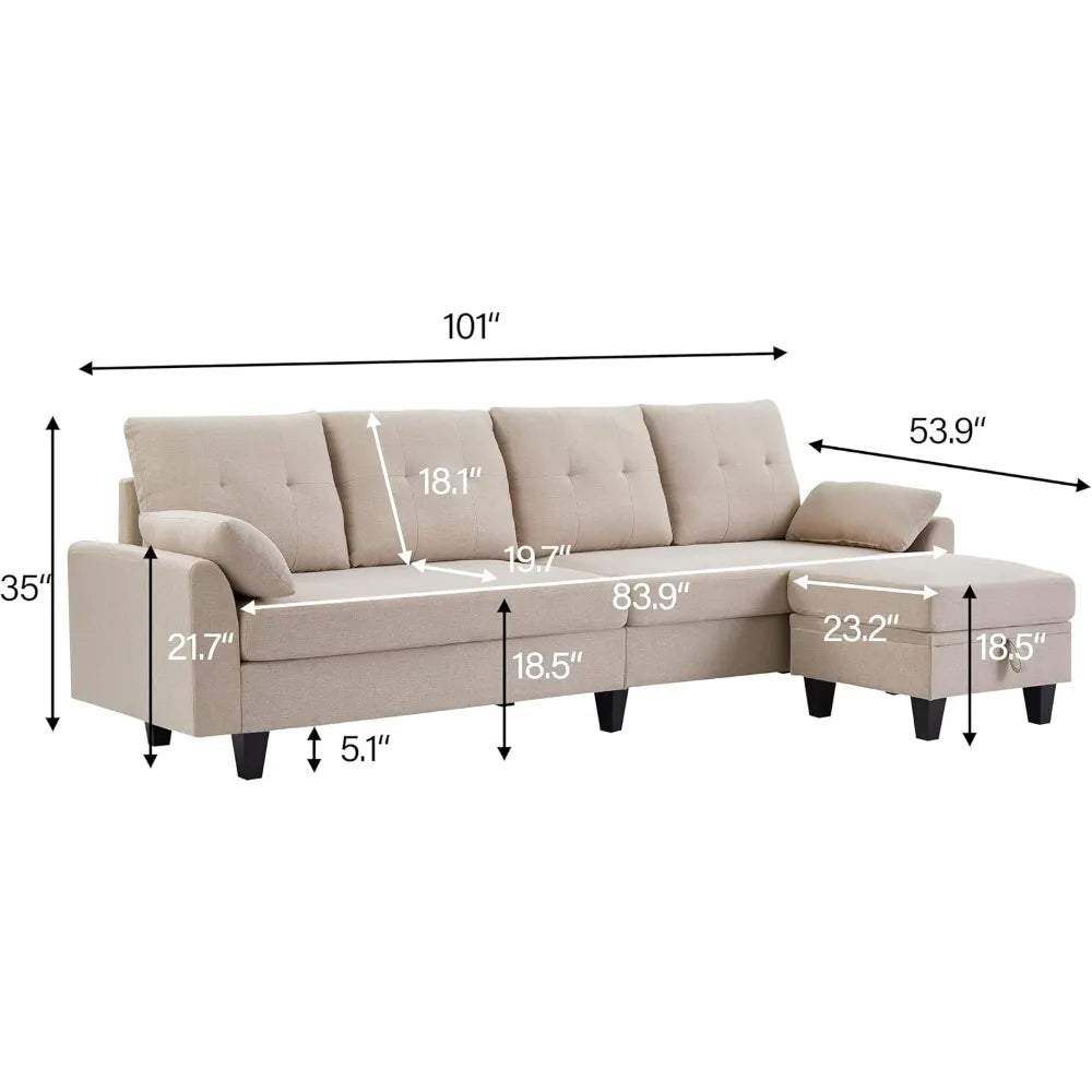 101 Inch L Shaped Modular Sectional Sofa With Storage Ottoman For Living Room - Happy Home Retreat
