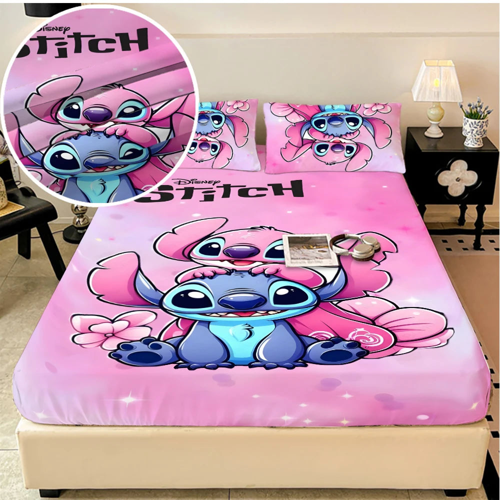 Disney Stitch Stretch Bed Sheets Set For Double Bed Velvet Comfort - Happy Home Retreat