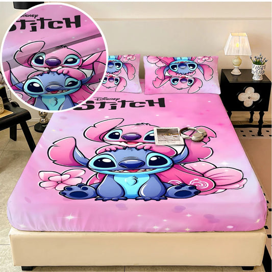 Disney Stitch Stretch Bed Sheets Set For Double Bed Velvet Comfort - Happy Home Retreat