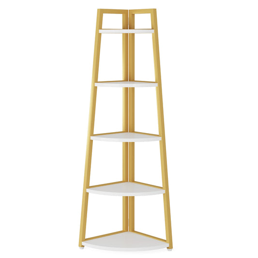 Tribesigns Modern Corner Bookcase Wooden Bookshelf Storage Rack with 5 Tiers - Happy Home Retreat