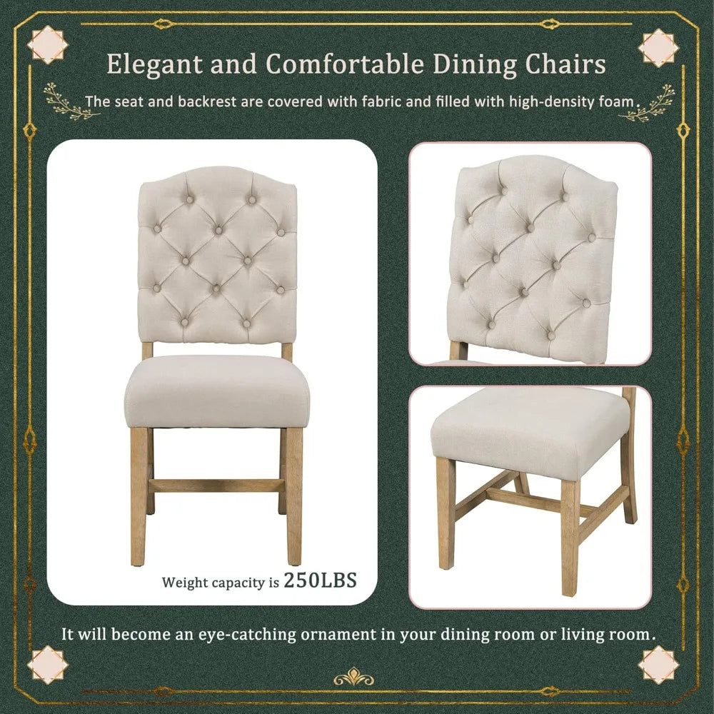 Extendable Dining Table Set for 4 with Upholstered Chairs Solid Wood Farmhouse Kitchen Furniture - Happy Home Retreat