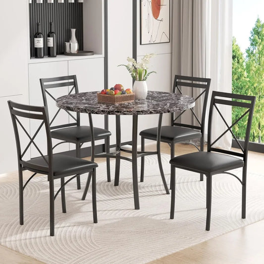 5 Piece Dining Table Set for 4 with Faux Marble Dinette Chairs - Happy Home Retreat