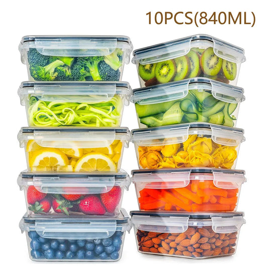 10 Pieces BPA-Free Reusable Square Kitchen Storage Containers Set 840ml Microwave Freezer Safe Dishwasher Friendly - Happy Home Retreat