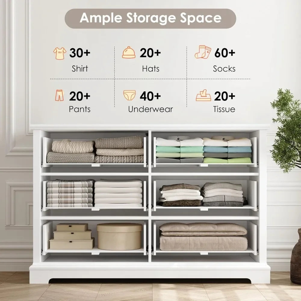 White 6 Drawer Dresser Modern Farmhouse Storage Chest Bedroom Furniture - Happy Home Retreat