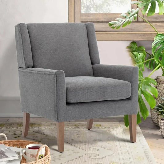 Modern Wingback Living Room Chair Upholstered Fabric Accent Armchair Single Sofa Chair With Lounge Seat And Wood Legs - Happy Home Retreat