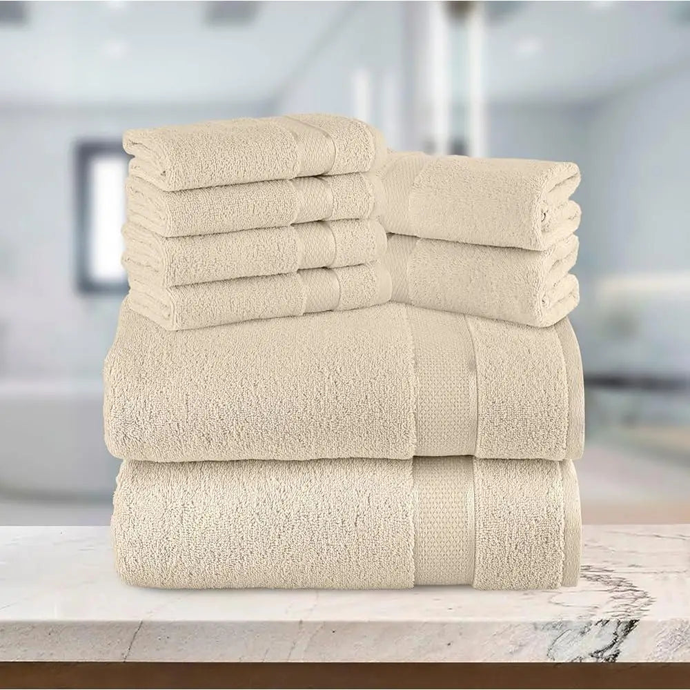 100 Turkish Cotton Towel Set 8 Piece Bath Hand Washcloths Heavy Duty 680 GSM Soft Absorbent Spa Gym Home Bathroom - Happy Home Retreat