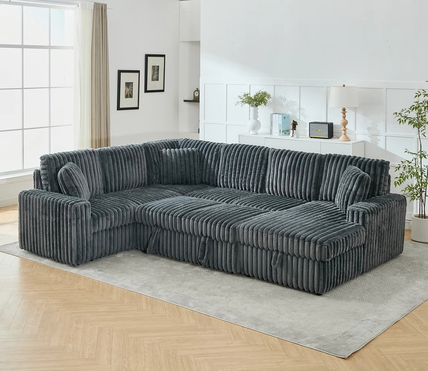 TODRANI 122'' Sectionl Sleeper Sofa, U Shape Sectional Sofa with Pull Out Couch and Storage Chaise&USB Ports