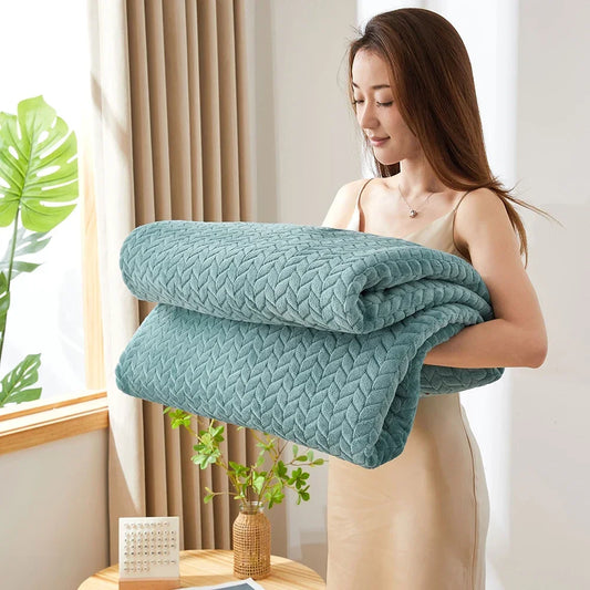 Fluffy Coral Velvet Blanket Plush Comfortable Thickened Warm Soft Sofa Throw for Air-Conditioned Room Luxury - Happy Home Retreat