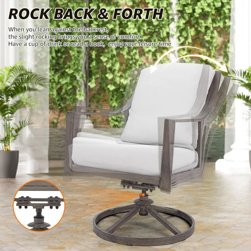 7 Piece Patio Dining Table Set with 4 Fixed and 2 Swivel Chairs and Olefin Cushions for Outdoor Furniture - Happy Home Retreat
