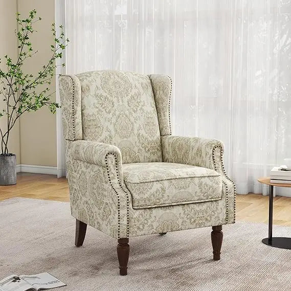 Floral Boho Wingback Blue Accent Chair With Nailhead Trim - Happy Home Retreat