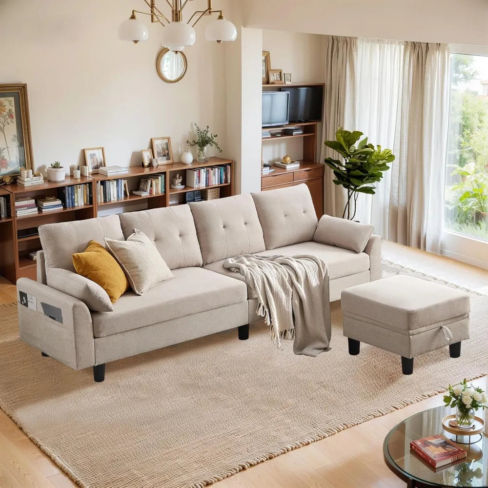 101 Inch L Shaped Modular Sectional Sofa With Storage Ottoman For Living Room - Happy Home Retreat