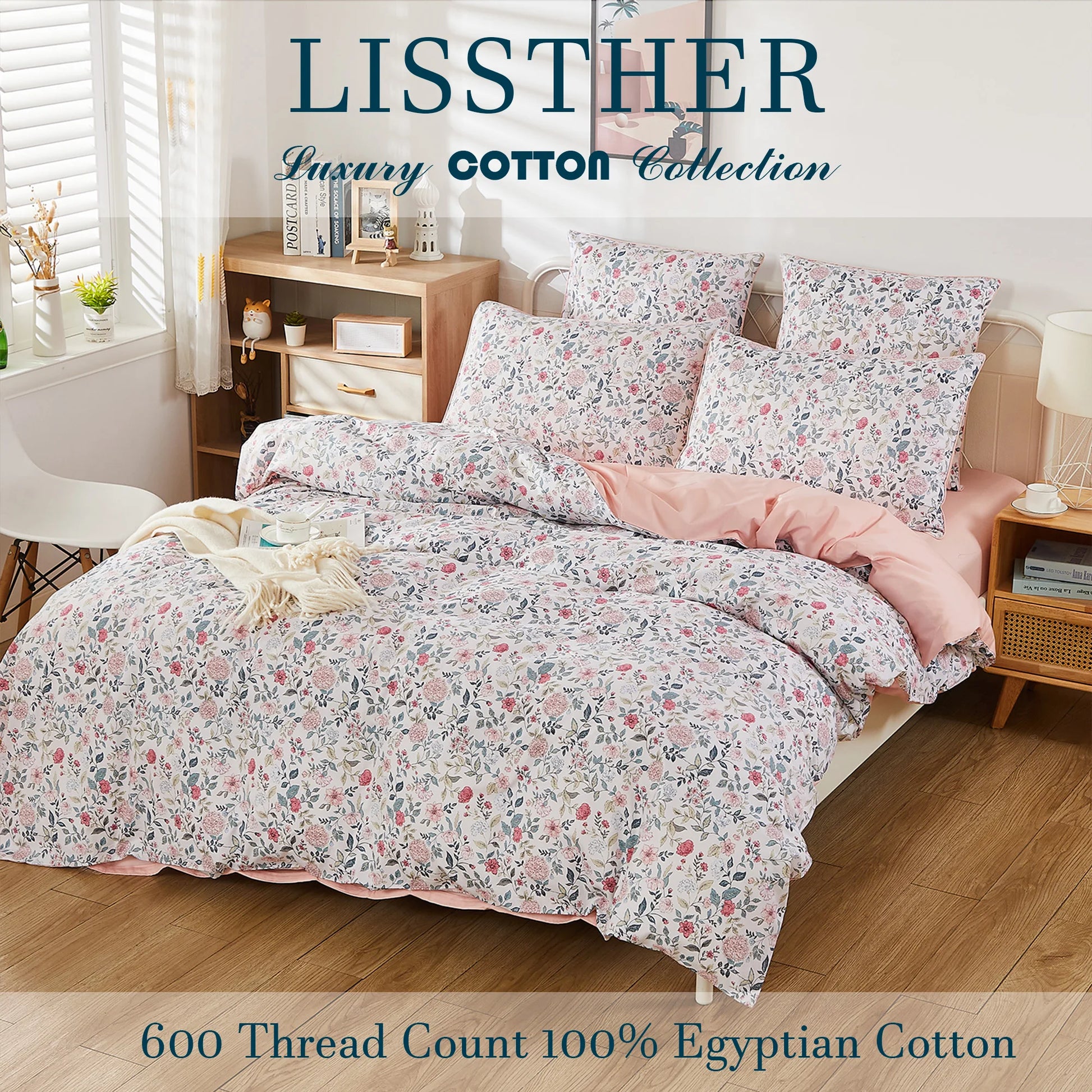 3pcs 600TC 100% Egyptian Cotton Duvet Cover Set, Luxury Vintage Shabby Chic Floral, Soft Skin-Friendly (No Inserts) - Happy Home Retreat