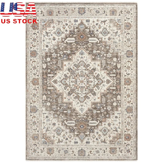Multicolor Medallion Area Rug Indoor Non-Slip Durable Polypropylene Stylish Cushion Soft High Traffic Living Room Bedroom 5'x7'2 - Happy Home Retreat