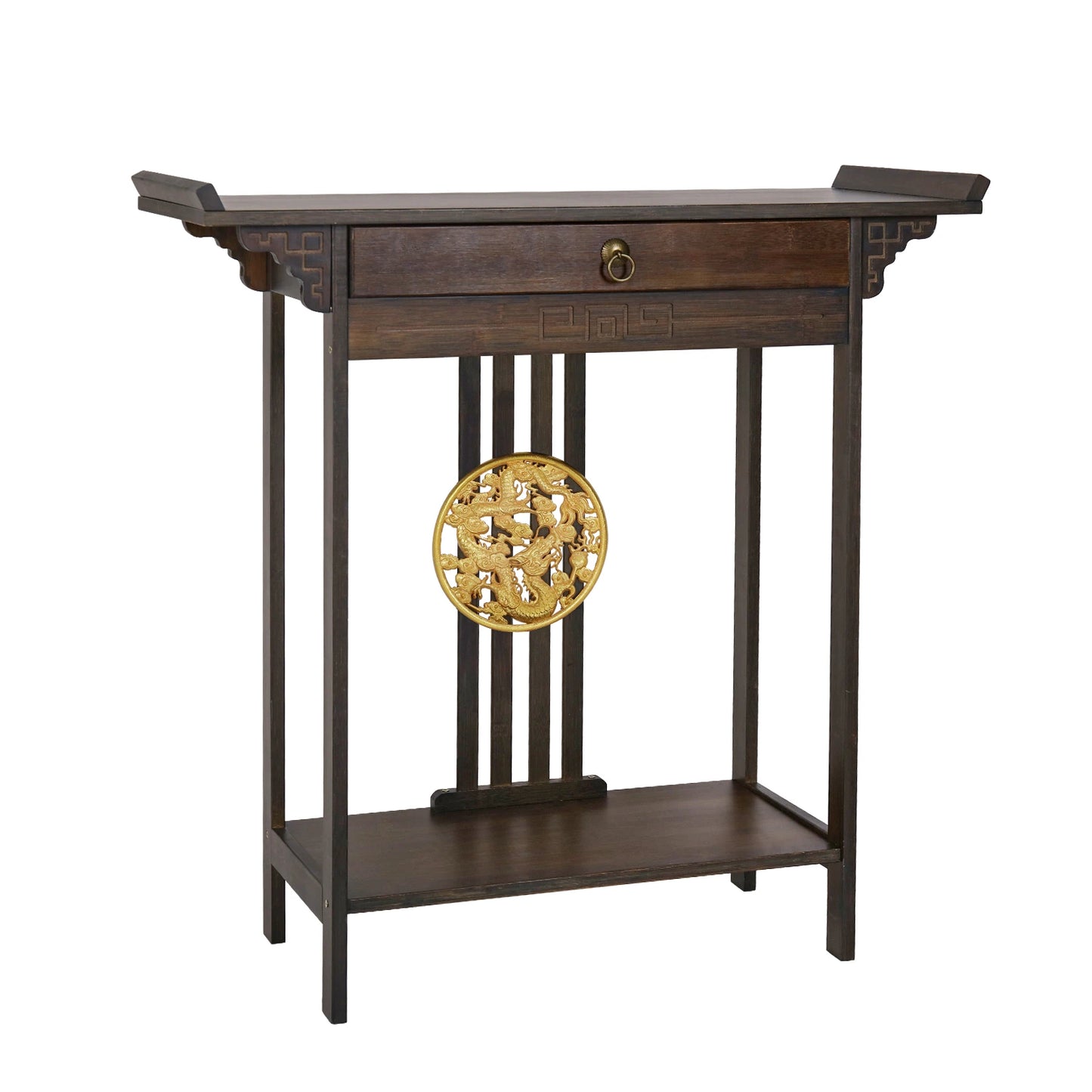 Rustic Brown Bamboo Console Table With Drawer And Shelf For Entryway Hallway - Happy Home Retreat
