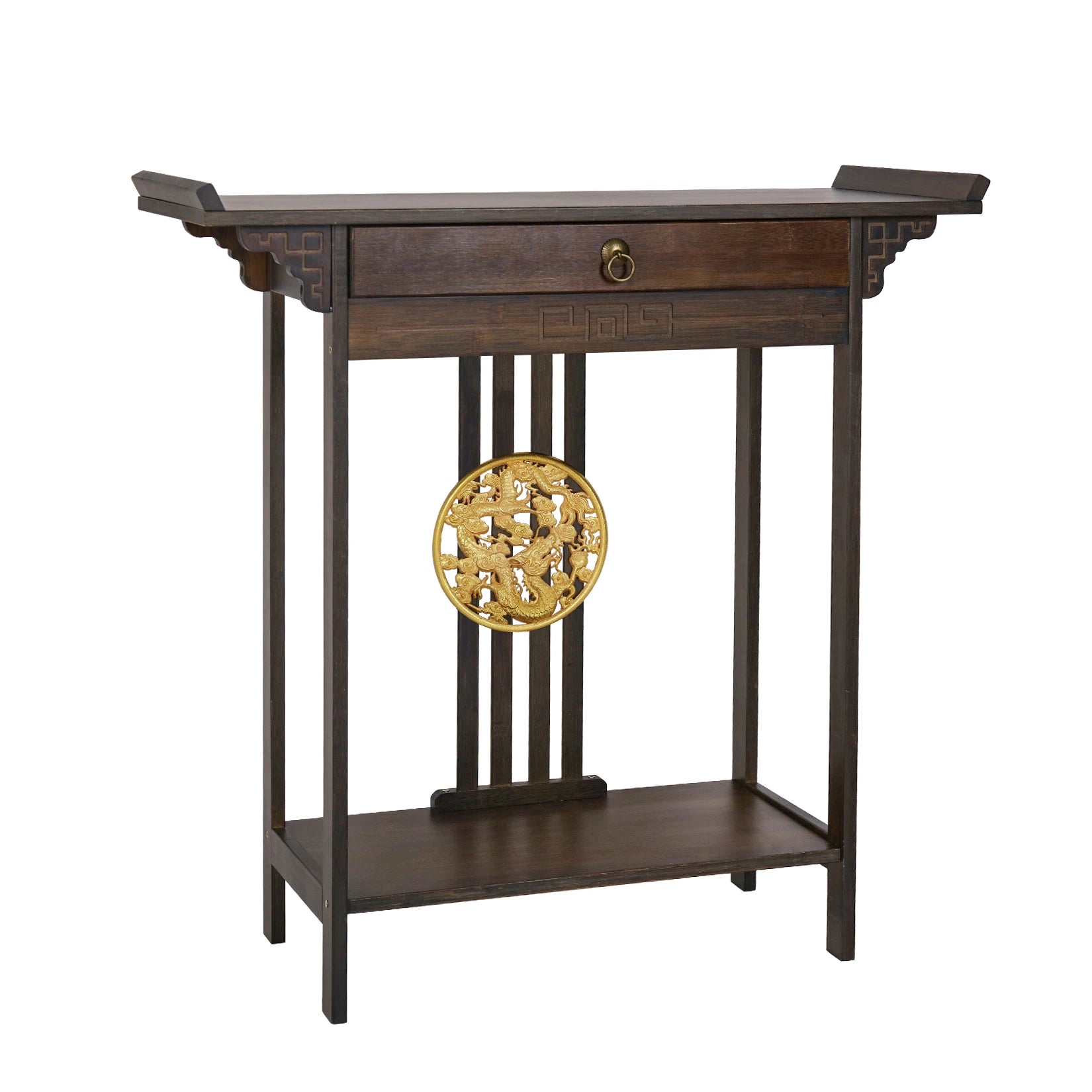 Rustic Brown Bamboo Console Table With Drawer And Shelf For Entryway Hallway - Happy Home Retreat