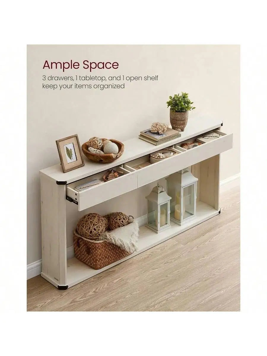 VASAGLE Console Table 47.2 Inches Sofa Table Narrow Entryway Table with 3 Drawers and Bottom Shelf Metal Corners - Happy Home Retreat
