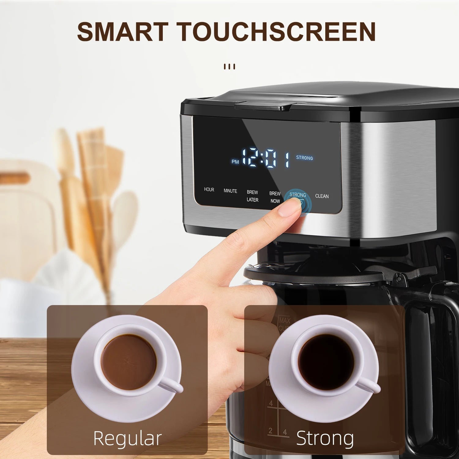 Programmable Drip Coffee Maker 12 Cup with Iced Coffee Function Touch Screen and Regular Strong Brew - Happy Home Retreat