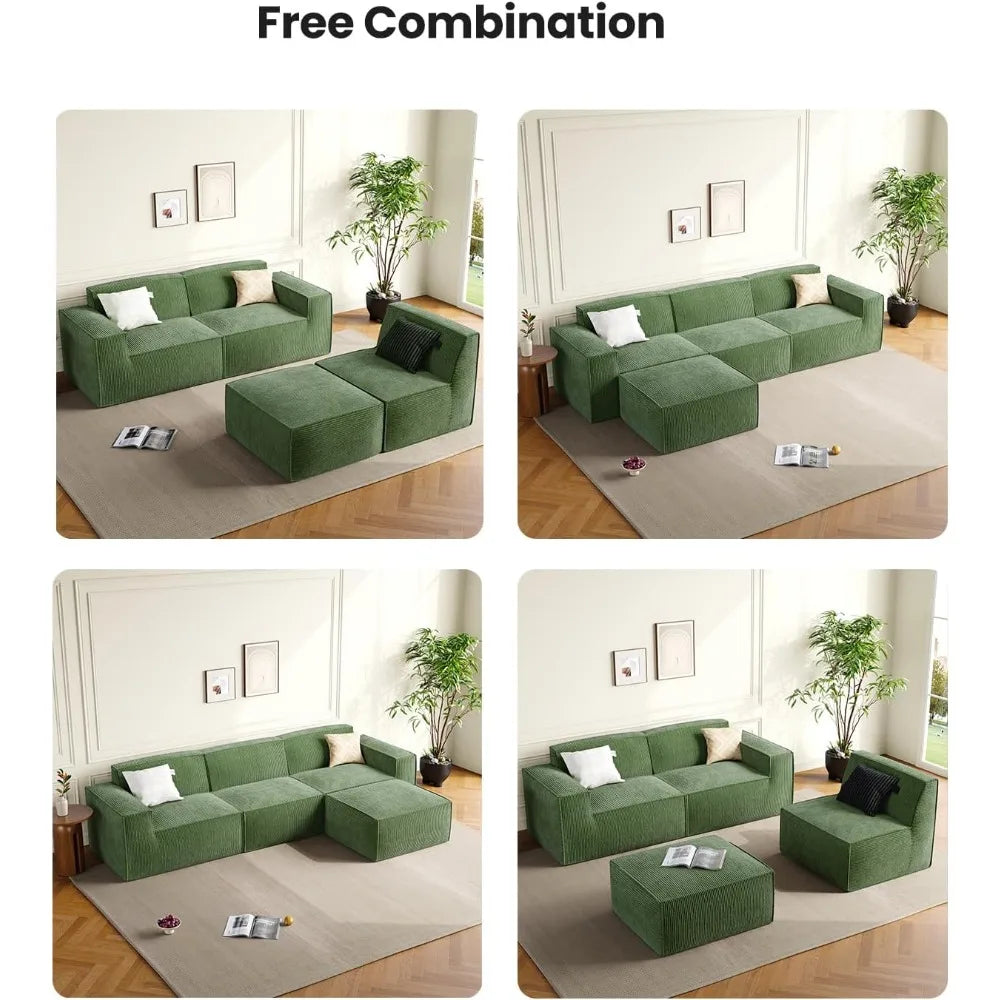 110 Inch Cloud Sectional Sofa With L Shape Chaise And Movable Ottoman - Happy Home Retreat