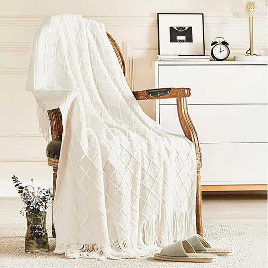 Throw Blanket for Couch Soft Living Room Home Decor Knitted Twin Size Outdoor Lightweight Breathable Summer Warm Woven - Happy Home Retreat