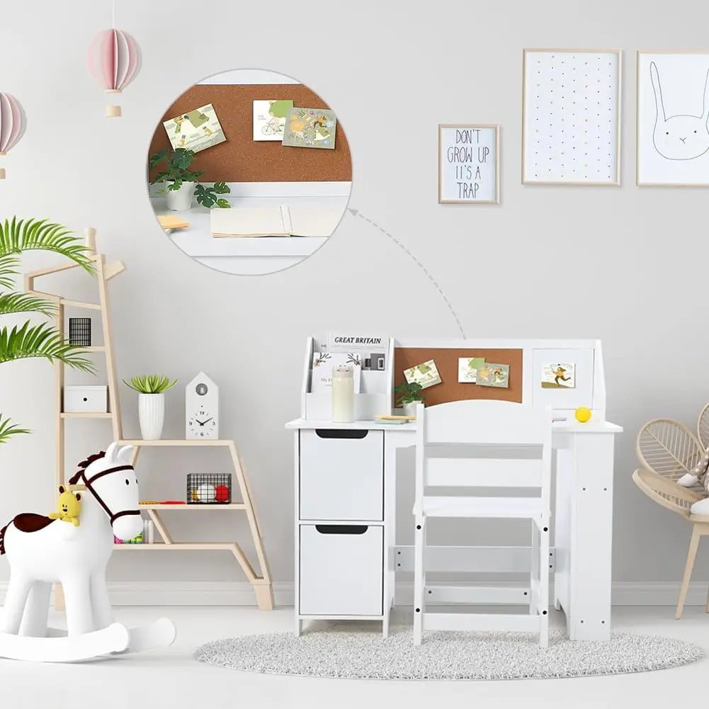 Kids Study Desk And Chair Set Wooden Table With Storage For Ages 3 To 8 - Happy Home Retreat