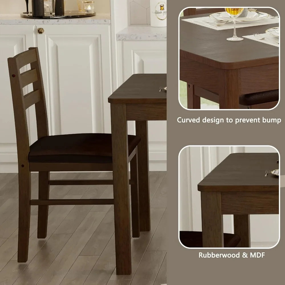 5-Piece Solid Wood Rectangular Dining Table Set for 4 with PU Leather Chairs - Happy Home Retreat