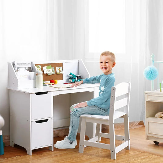 Kids Study Desk And Chair Set Wooden Table With Storage For Ages 3 To 8