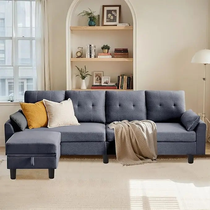 101 Inch L Shaped Modular Sectional Sofa With Storage Ottoman For Living Room - Happy Home Retreat