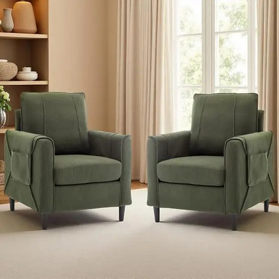 Accent Chair Arm Chair for Living Room Mid Century Modern Upholstered Reading Chair Comfy Club Chair with Side Pockets - Happy Home Retreat