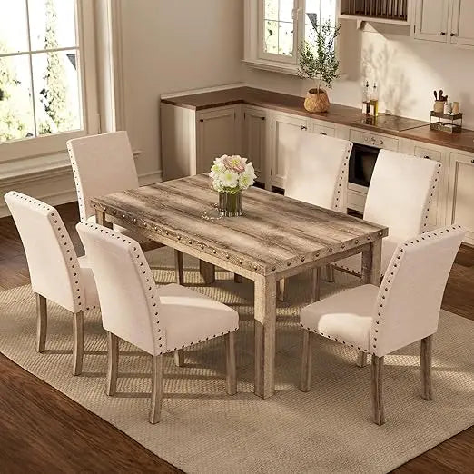 Rustic Farmhouse Dining Table Set for 6 with Chairs - Happy Home Retreat