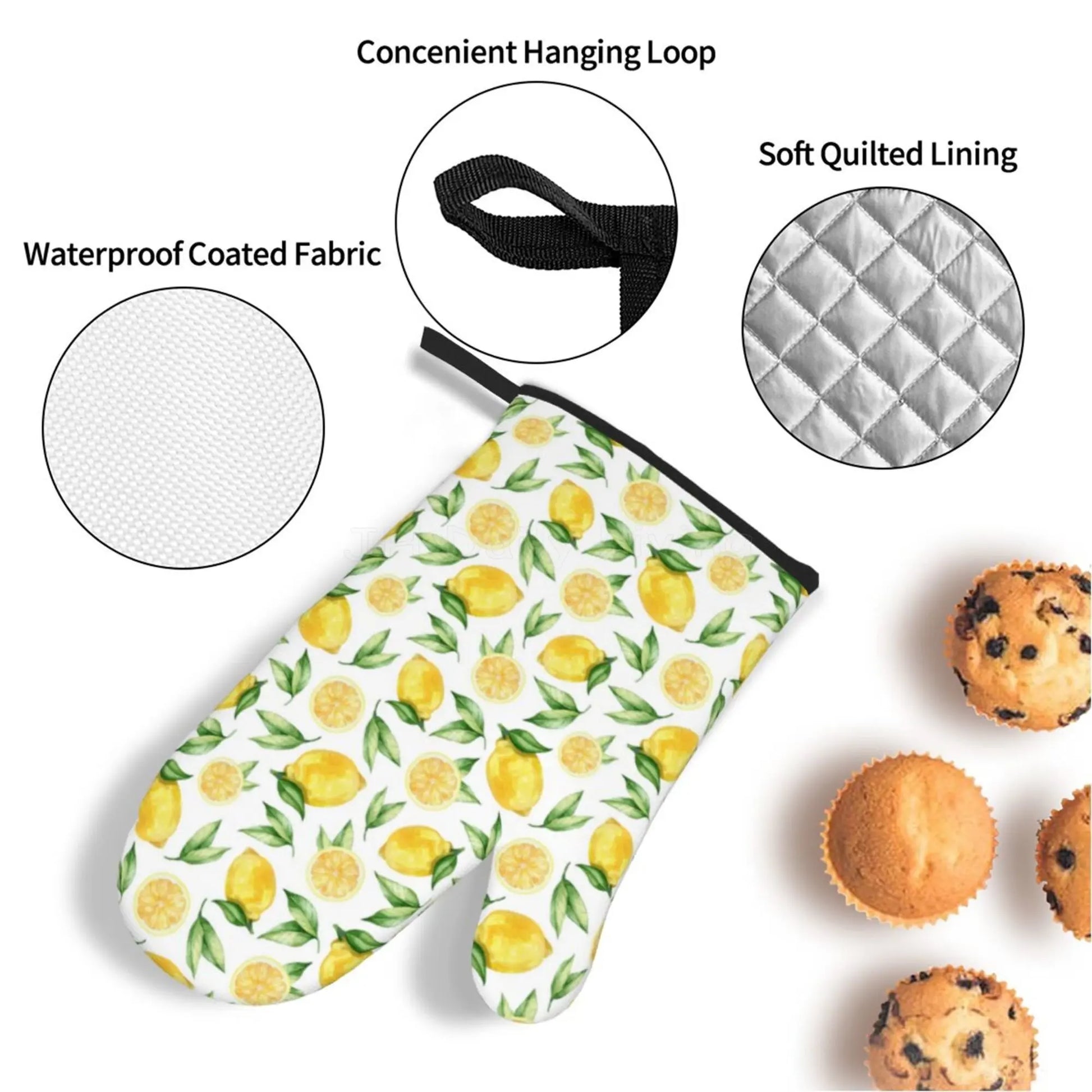 Bright Yellow Lemons Oven Mitts and Pot Holders Set of 4 Non-Slip Hot Pads for Cooking Baking Grilling - Happy Home Retreat