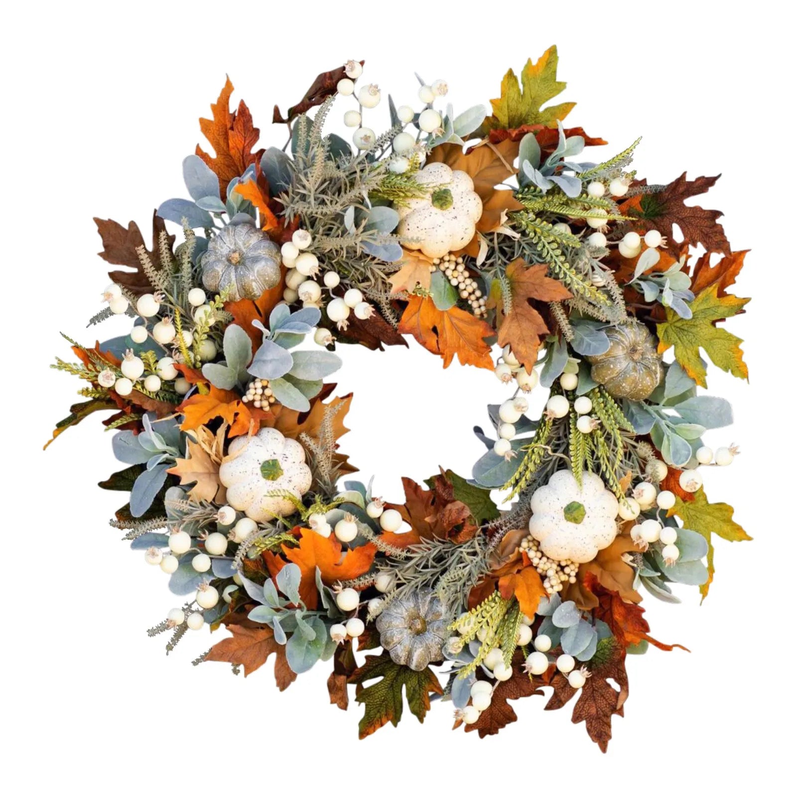 Fall Pumpkin Berry Maple Leaf Wreath 45cm Front Door Decor - Happy Home Retreat